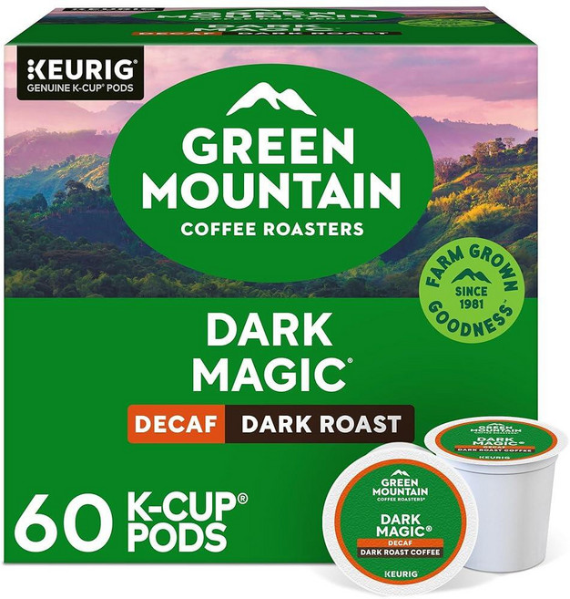 Green Mountain Coffee 다크 매직 디카페인 큐리그 1인용 K컵 포드 다크 로스트 커피 60개 (10개 6팩), Green Mountain Coffee 다크 매직 디카, 10 Count (Pack of 6)