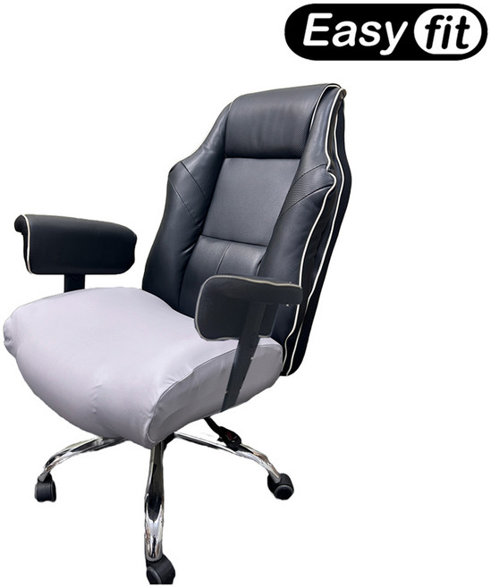 [방수] 게이밍 의자 커버 빅사이즈 컴퓨터 PC방 사무실 책상 의자 좌판 천갈이 덮개 이중스판가죽 소재, 그레이