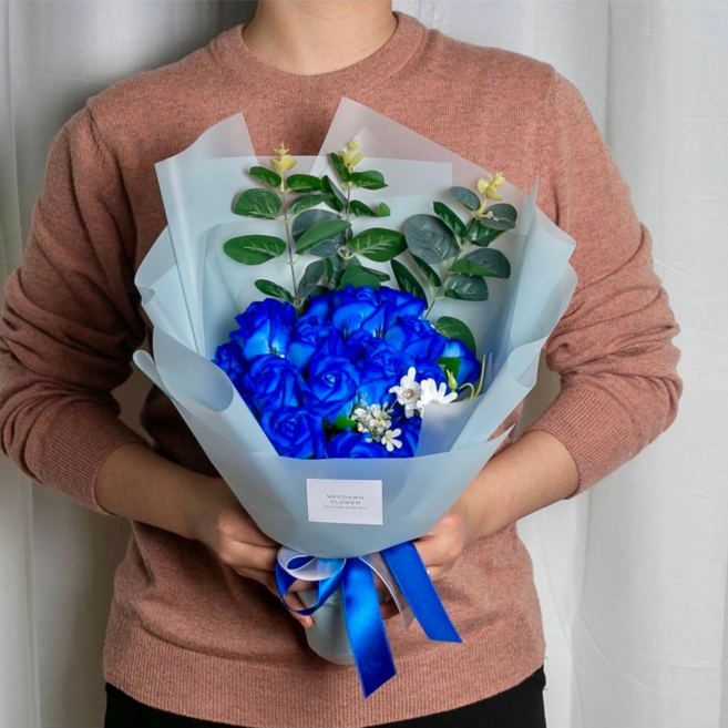 비누꽃다발 비누꽃 꽃다발 20송이 선물 LED 졸업 발표회, 블루장미, 1개