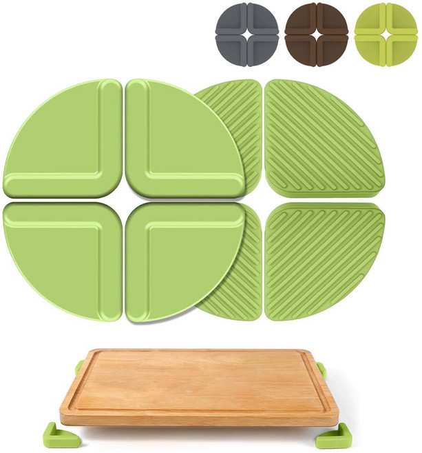 루이 도마 미끄럼방지 패드 스크래치 방지+충격완화 강력흡착 반복사용 가능 원목/플라스틱/유리, 녹색, 4개