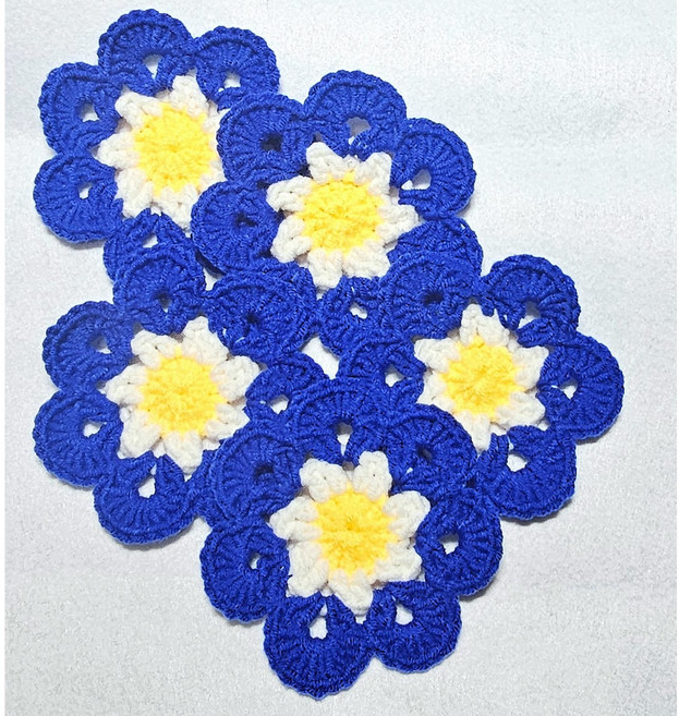 【麻糬手作】鉤針小花杯墊 11cm/8cm, 藍, 1個
