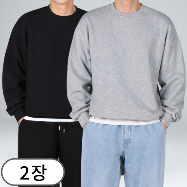 1+1 남녀공용 빅사이즈 특양면 세미 오버핏 맨투맨 (6074-2)