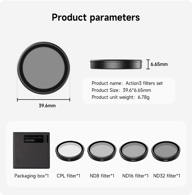 고프로렌즈 TELESIN CPL 렌즈 필터 세트 알루미늄 합금 프레임 DJI OSMO 액션 3 4 ND 카메라 액세서리 ND16, [01] CPL ND8 ND16 ND32, 01 CPL ND8 ND16 ND32, 01 CPL ND8 ND16 ND32