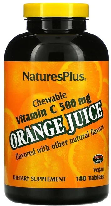 네이처스플러스 씹어먹는 오렌지 주스 비타민C 아스코르빈산 500mg 츄어블 180정, 1개 - 쿠팡