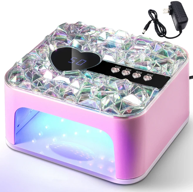 3D 크리스탈 UV LED 네일 램프 빠른 건조 젤 네일 광선요법 기계 45 LED 하트 모양 매니큐어 살롱 도구 장, 03 Pink US