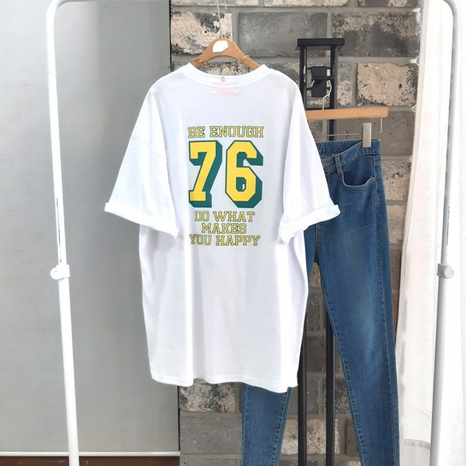 상상그이상 여성용 국내제작 76 왕박스 반팔티 빅사이즈 하의실종코디 레터링 포인트 사계절 데일리 탄탄한 면소재 기본 티셔츠