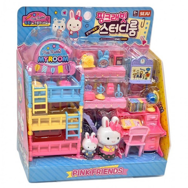 핑크래빗 스터디룸 인형놀이 세트 공부방 미니가구 역할놀이 어린이 완구 장난감 선물, 본상품, 상세페이지 참조, 1개