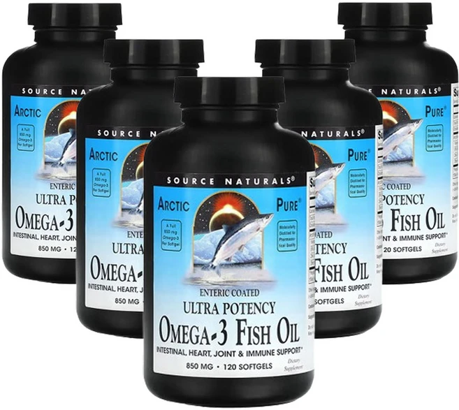 소스네츄럴스 아틱 퓨어 울트라 포턴시 오메가-3 생선 오일 850mg 120 소프트젤, 5개, 120정 - 쿠팡