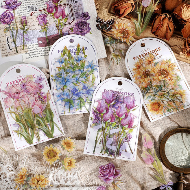 감성 투명 꽃 압화 다꾸 스티커 다이어리꾸미기 4종 다꾸용품, 2.선플라워 (ST-2675)