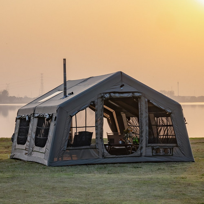 TOMOUNT 투마운트 에어텐트 17 코튼 원터치 감성 캠핑 가족 거실형 면텐트 카키색, 7-8인용, 옥스퍼드