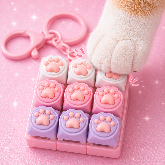 희온데이즈 고양이 키캡 키링 9구 딸깍 피젯 키보드 키링 귀여운 2컬러, 1개, 파스텔핑크