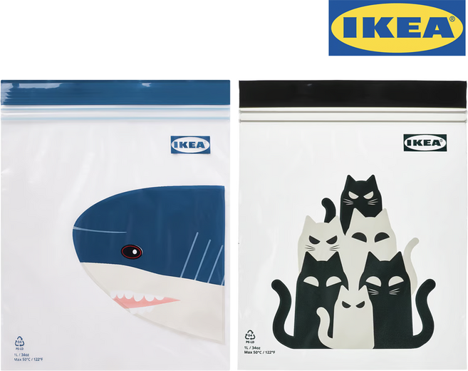 이케아 이스타드 지퍼백 소형고양이25p + 소형상어25p, 1개, 50개입, 혼합