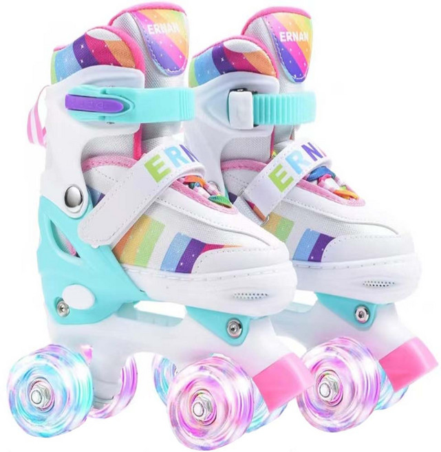복나이트 롤러스케이트 롤러장 인라인스케이트 컬러풀한 조절식 롤러 스케이트 인라인 이중 행 롤러스케이트장, 1개