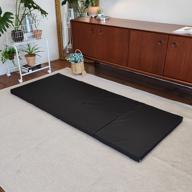 4단 싱글 접이식 레자 매트리스, 5cm, 블랙