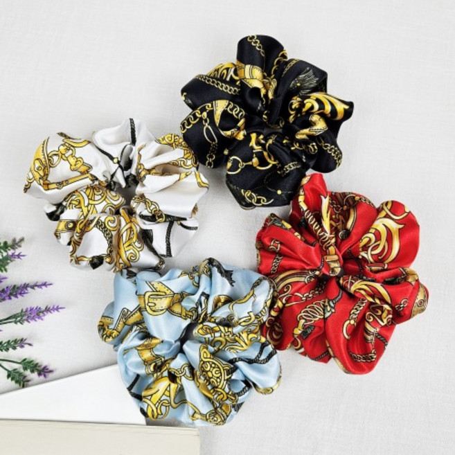 무이토린다 로얄 스카프 패턴 실크무드 곱창머리끈