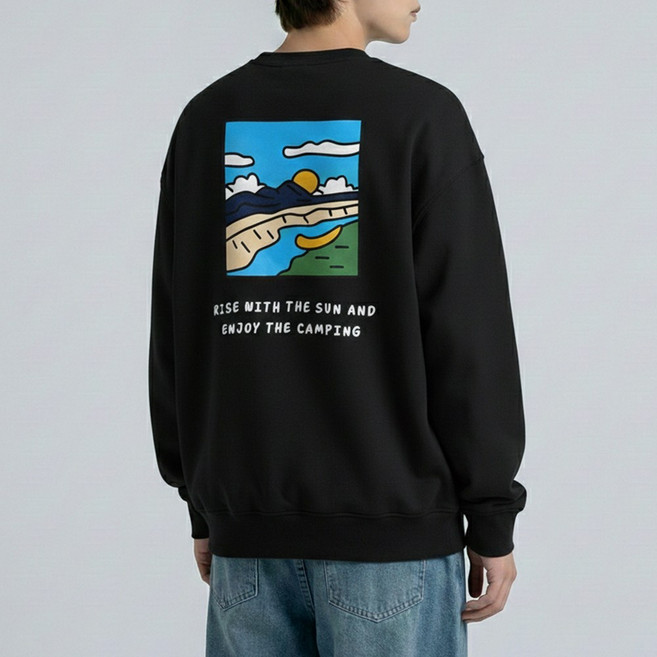 문컬렉션 시즌마감 가격인하 남녀공용 특양면 오버핏 맨투맨 티셔츠 리버 캠핑 남성 남자 아웃도어 캠핑 긴팔티