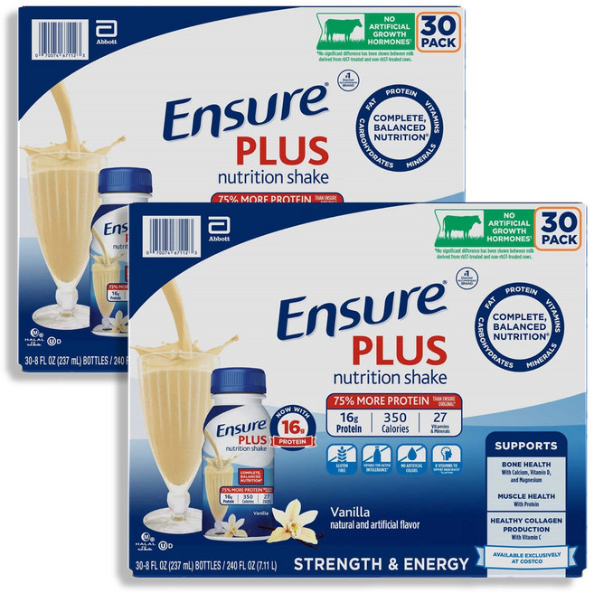 Ensure 엔슈어 플러스 뉴트리션 쉐이크 바닐라 237ml 30병, 2개, 7,110ml