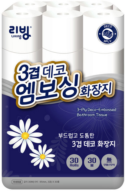 리빙티슈 3겹 데코 엠보싱 화장지, 30m, 30개입, 1개