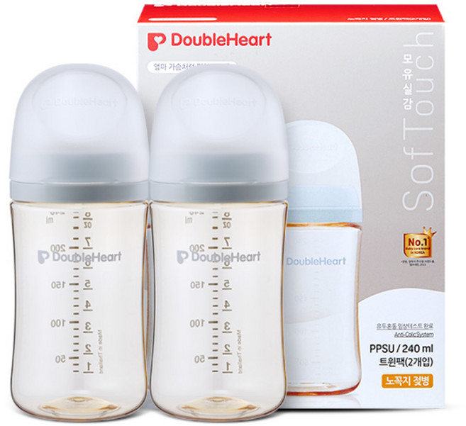 더블하트 모유실감 모먼트 새벽그레이 240ml 트윈팩(젖꼭지미포함), 1박스