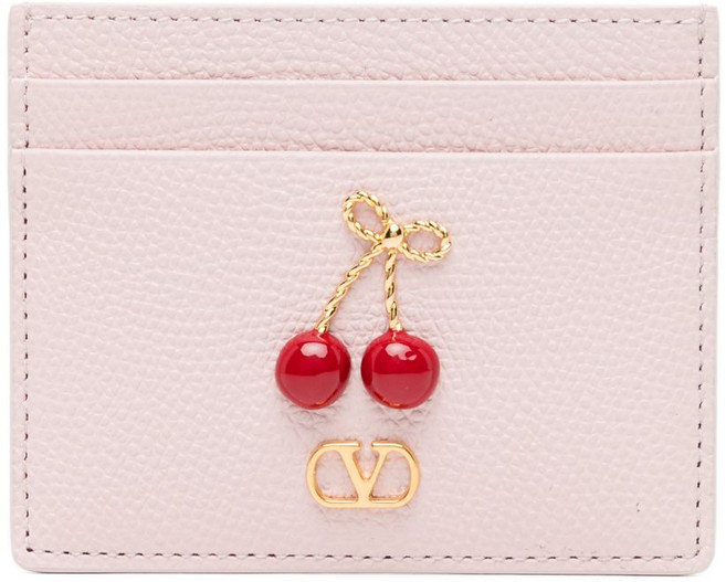 발렌티노 가라바니 체리픽 장식 레더 카드홀더