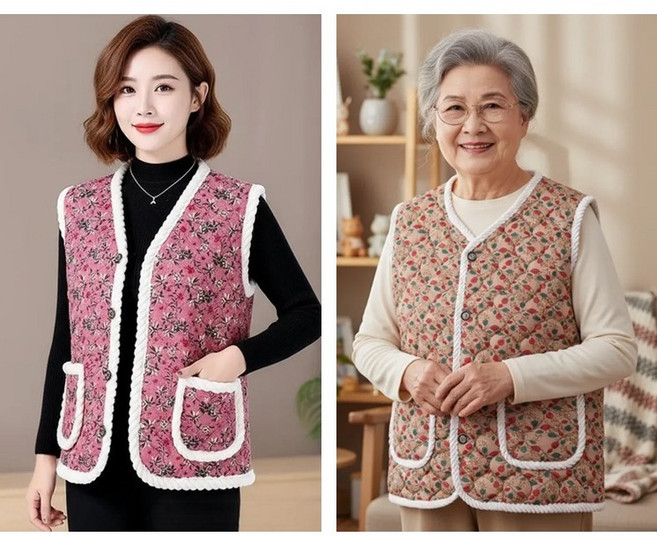 할머니 꽃무늬 양털 누빔 김장조끼 5가지 디자인