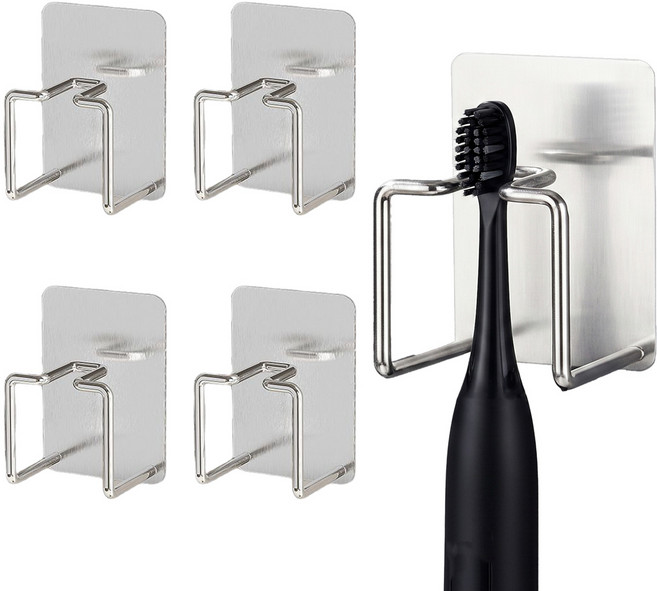 생활친구 칫솔손상 없는 3세대 무타공 스텐 칫솔걸이, 4개, 실버