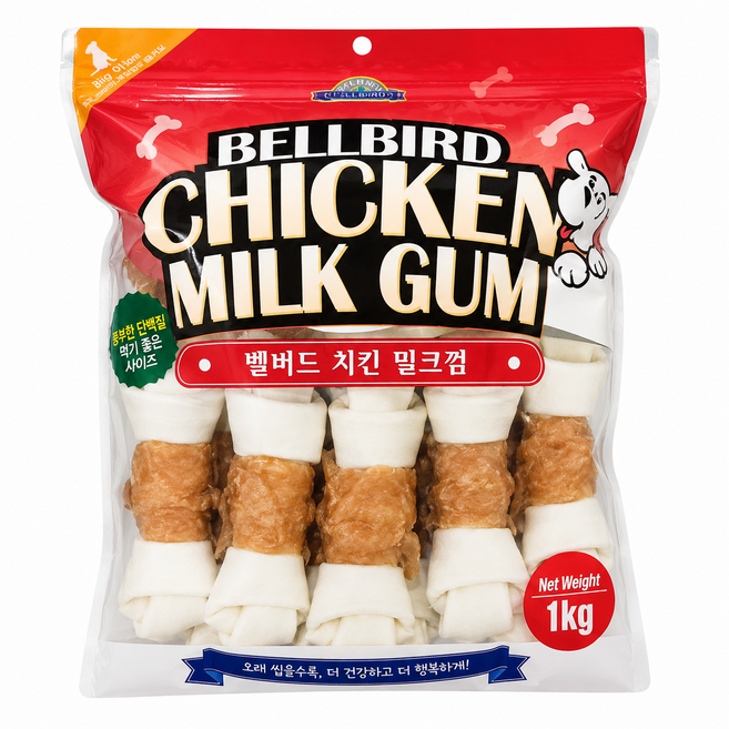 굿픽샵 코스트코 벨버드 치킨 밀크껌 강아지껌 대용량 애견껌 반려견 오래먹는 치석관리 간식+하리보 젤리 증정, 1개, 1kg, 치킨 맛