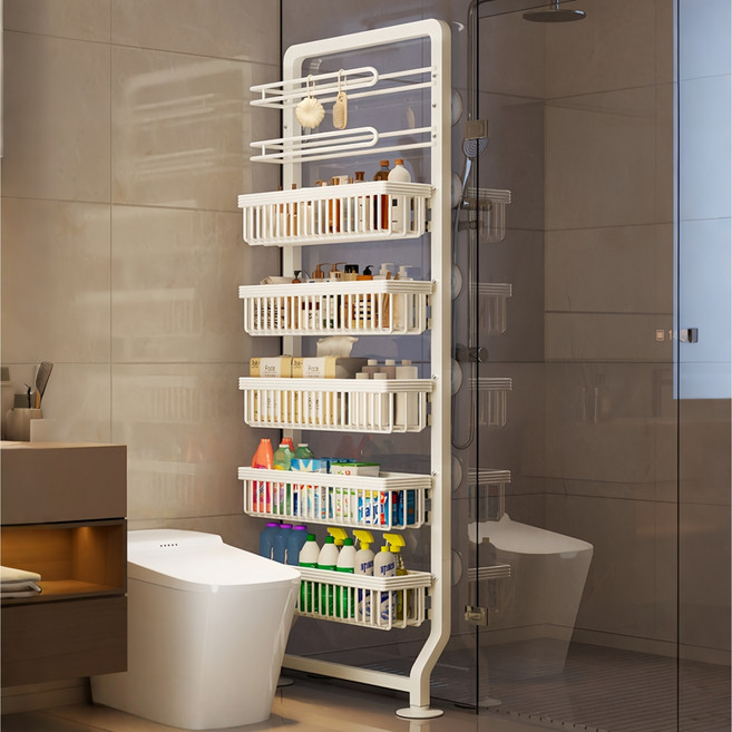 CUBBYCASE 틈새수납 벽걸이 수납선반 무타공 초슬림 주방 욕실 문뒤 정리 선반, 1개, White 5층