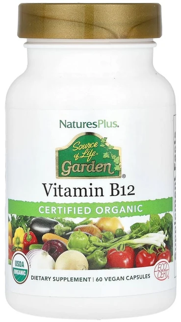 네이쳐스플러스 소스 오브 라이프가든 인증된 유기농 비타민 B12 60비건캡슐, 1개, 60정 - 쿠팡