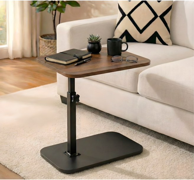 연모먼트 침실 거실 미니 높이조절 협탁 사이드 소파 테이블, 월넛x블랙프레임