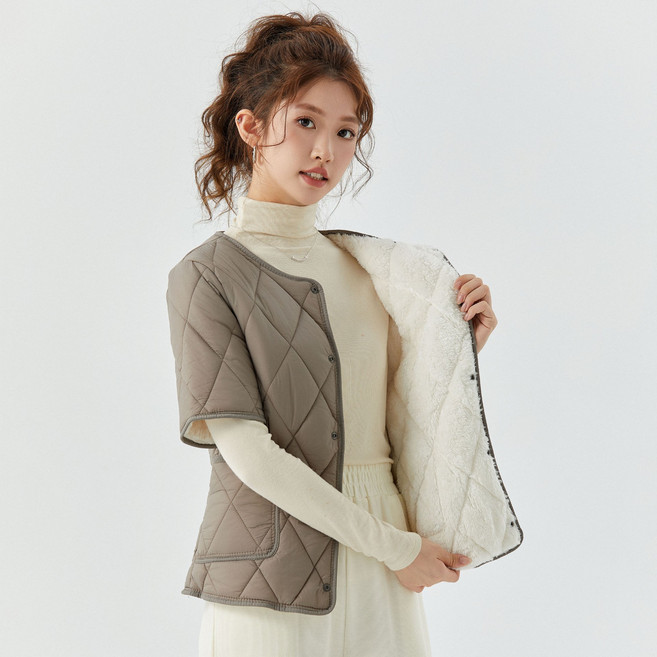 라부라카 여성 기모 누빔 반팔 패딩조끼 일하기 편함 겨울 퀼팅 반팔점퍼 빅사이즈 경량패딩 엄마옷 실내 보온 가볍고 반팔패딩