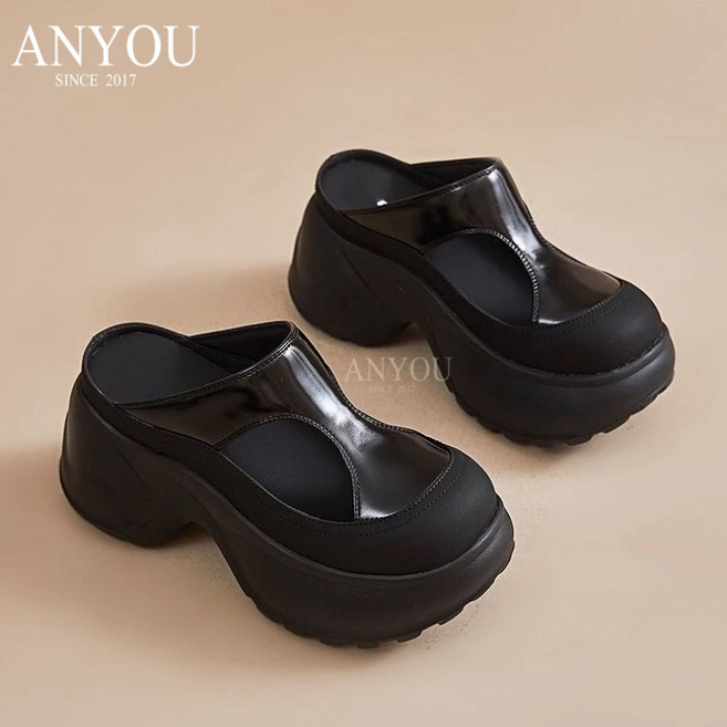 ANYOU 여성 키높이 슬리퍼 앞막힘 펀칭 샌들 두꺼운 밑창 통기성 여름 슈즈 캐주얼 외출용 디자인 슬리퍼