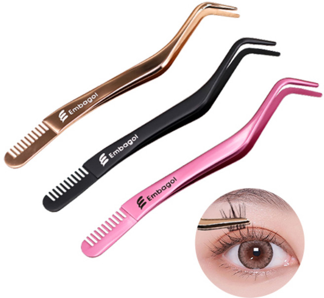 고급 속눈썹 핀셋 트위저 눈썹빗 일체형, 1개, 핑크