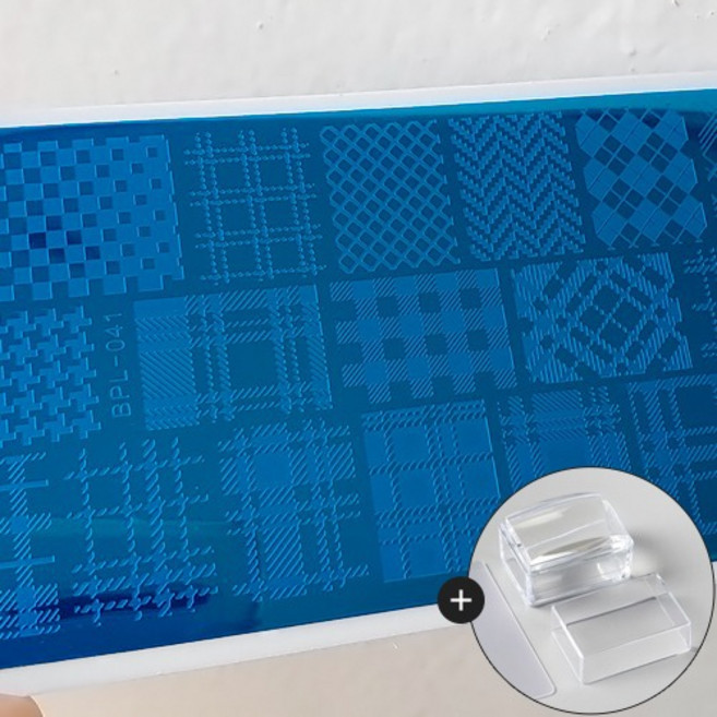 네일스탬프 플레이트 체크패턴 B-041 + 사각 네일스탬프 꾹꾹이 네일도장