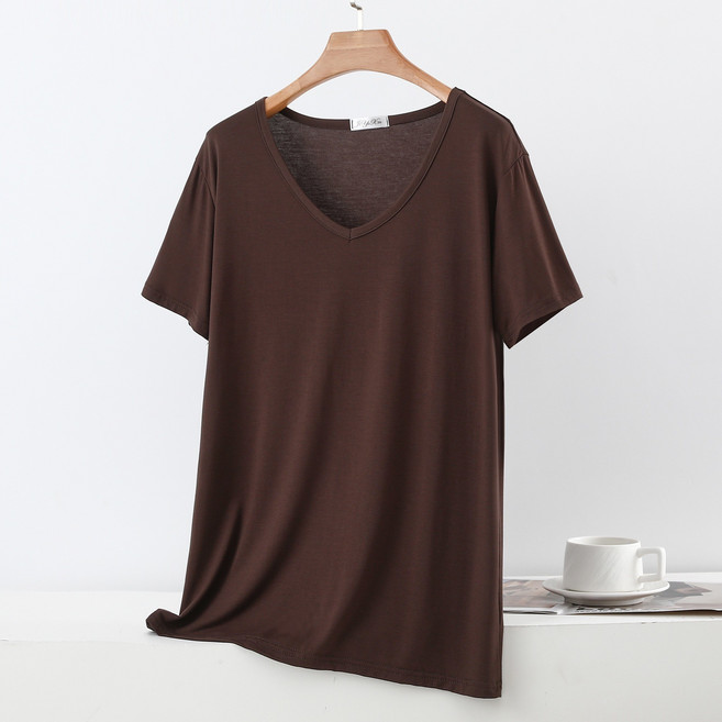 여성 빅사이즈 모달 브이넥 반팔티 루즈핏 여름 기본티 홈웨어 데일리 티셔츠 WXG-2019
