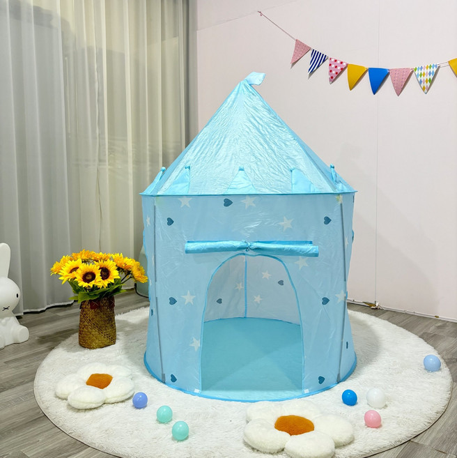 VANLUEE 兒童遊戲屋 室內玩耍 城堡風格, 藍色桃心帳篷, 如圖