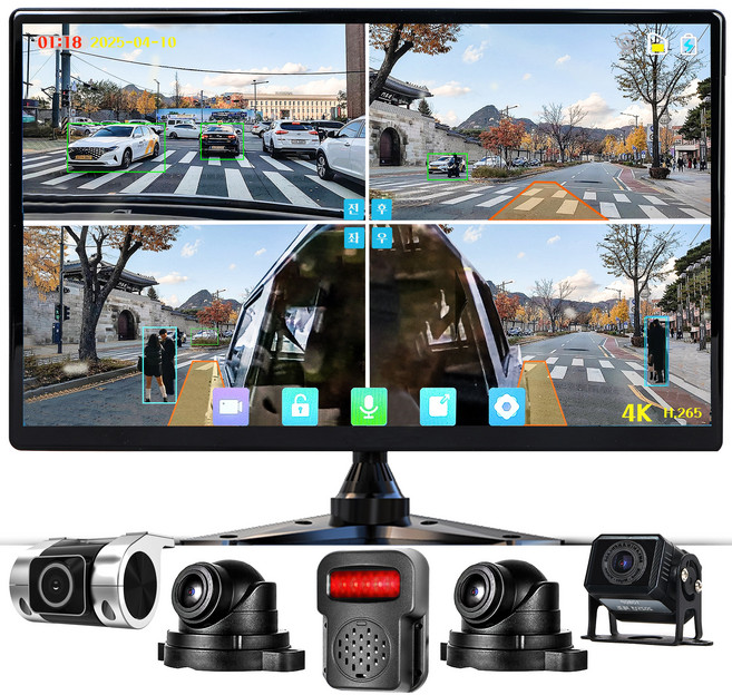 WINANON 4채널 터치 화물차 블랙박스 4K고화질 AI 생체인식 시스템 10.1인치 800만화소 1080P 128G 트럭 차량 풀세트, 사은품 9종 세트, 128GB, 1080P고화질+외부 AI 경보 스피커+BSD+ADAS