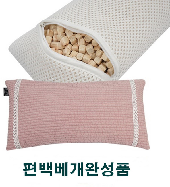 편백나무 큐브 친환경 피톤치드 편백큐브 베개 (단일 상품으로만 판매) 3D에어메쉬 속베개커버, 편백나무베개 누빔핑크(완제품), 1개