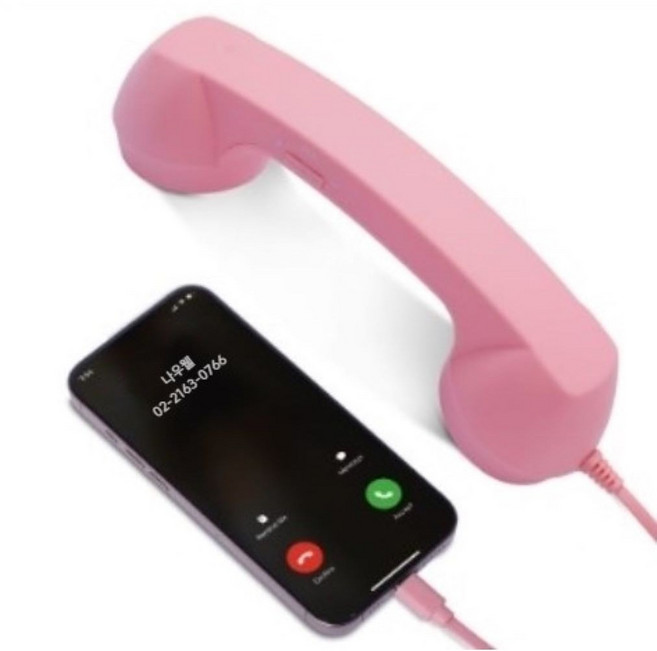 UB C타입 레트로 수화기 Y2K 스마트폰 전화기 헤드폰, 1개, 핑크