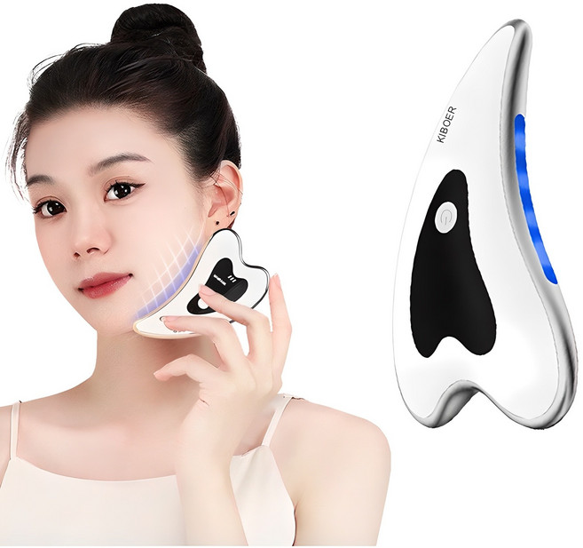 Kiboer 페이스 마사지기 온열 고주파 진동 케어 USB식 충전, MSH-205, 화이트
