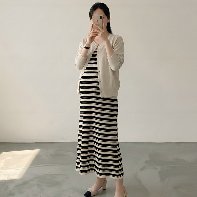 [당일출고] 수엠W 임산부 신축성좋은 롱니트원피스 가디건 세트 외출복 해외여행 T05 마일드단세트