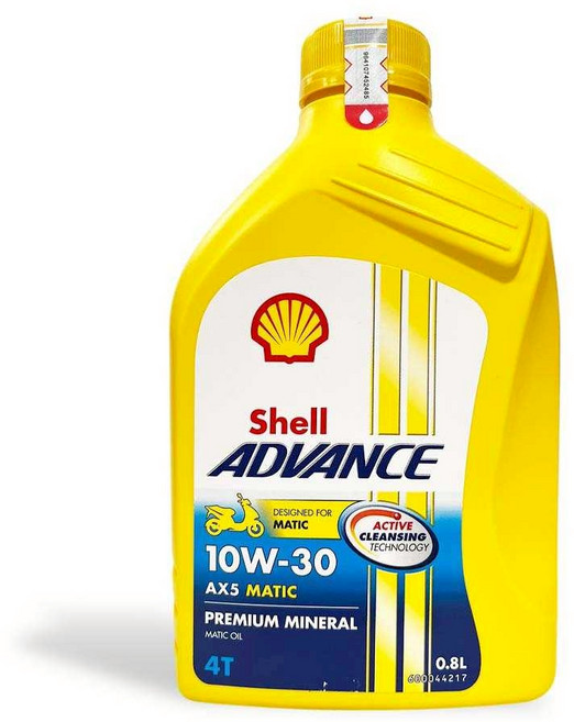 油工廠 SHELL ADVANCE AX5 SCOOTER 4T 10W30 Matic Premium Mineral MB 機車機油 0.8L, 1個, AX5 10W30 0.8L