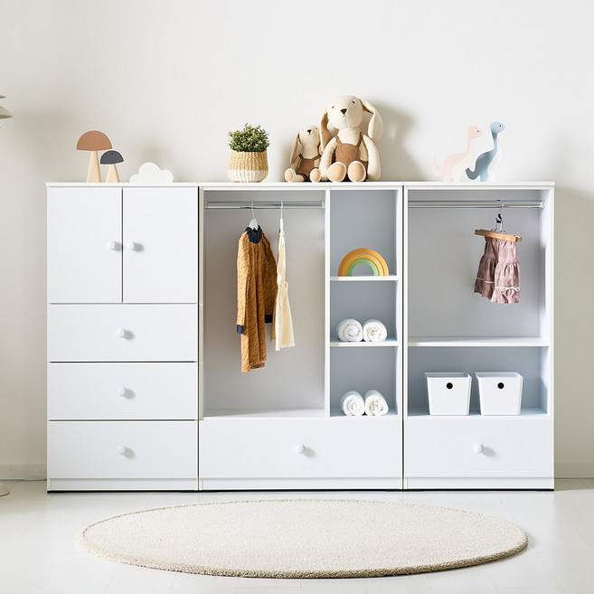 토미 베이비장 세트 A 오픈형(일반) 옷장+수납장+3단서랍장, 화이트