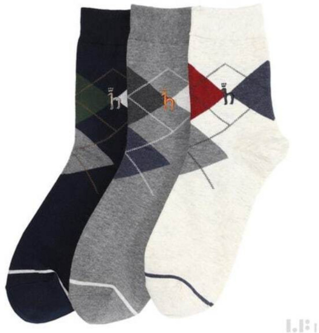 [국내백화점] 헤지스 아가일 체크 남성 장목 양말 3종 세트 (HJSS5E017WT) 명품 양말선물