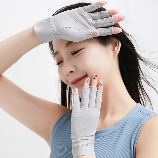 여성 쿨 반장갑 여름 운전 등산 장갑 손가락 자전거, 그레이, 1개