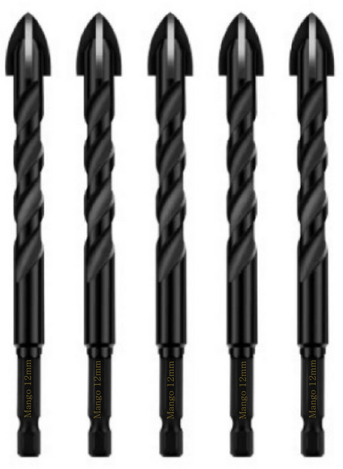 플로메리아 고강도 화살촉 만능 드릴비트 12MM 5개입 임팩드릴 호환 멀티타공 대리석 아트월 포세린 타일 콘크리트 유리 십자 욕실시공 칼블록작업, 1세트