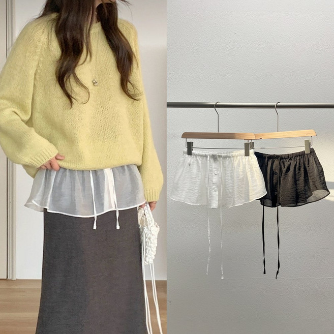 [국내제작 고퀄리티] 뮤앤뮤즈 텐셀 셔츠 레이어드 스커트 시스루 랩 치마