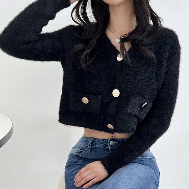 핀디걸 여성 앙고라 니트 크롭 가디건 A-26