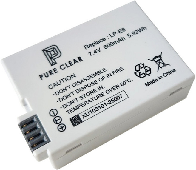 퓨어클리어 캐논 LP-E8 호환 배터리 7.4V 800mAh EOS 550D 600D 650D 700D 충전지, 캐논 LP-E8 호환배터리, 1개