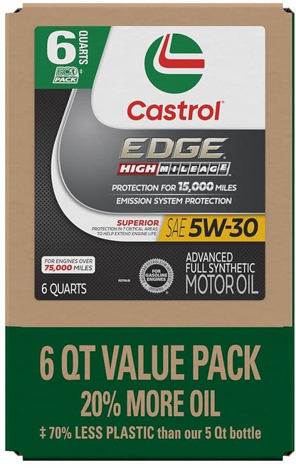 Castrol EDGE 하이 마일리지 5W-30 고급 풀 합성 모터 오일 5.7L(6쿼트) 에코팩 159671